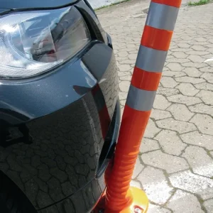 Słupek bariery ( 9000490028 ) czarno-żółty z tworzywa sztucznego Ø 80 mm Wysokość nad podłogą = 1000 mm