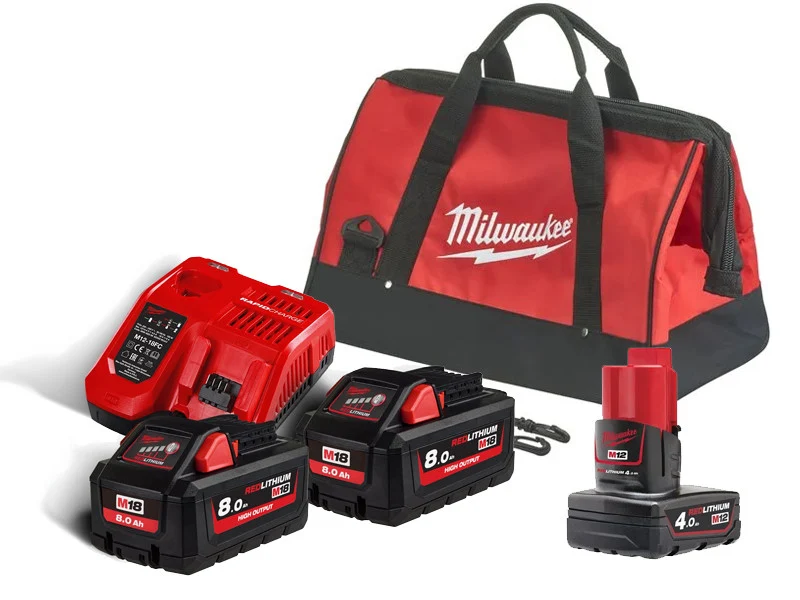 Zestaw akumulatorów Milwaukee M18 2x8.0Ah ładowarka M12-M18 akumulator M12 4.0Ah