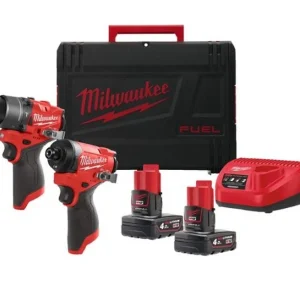 Milwaukee Zestaw 12V Wiertarko-wkrętarka FPD2 + Zakrętarka udarowa FID2 z 2 akumulatorami 4Ah