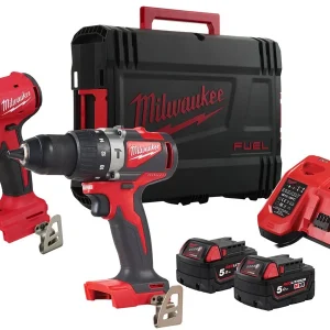 Zestaw Milwaukee 18V wiertarko-wkrętarka udarowa BLPD2 + zakrętarka udarowa BLIDR 2 akumulatory
