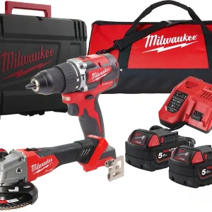 Zestaw Milwaukee M18 CBLPD wiertarko-wkrętarka udarowa i M18 FSAG115X szlifierka kątowa bezszczotkowa 115mm