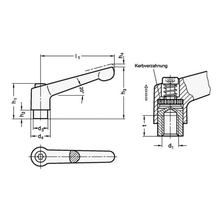 GANTER Regulowana dźwignia zaciskowa GN 300 d1 M 12 mm ( 4601000488 )