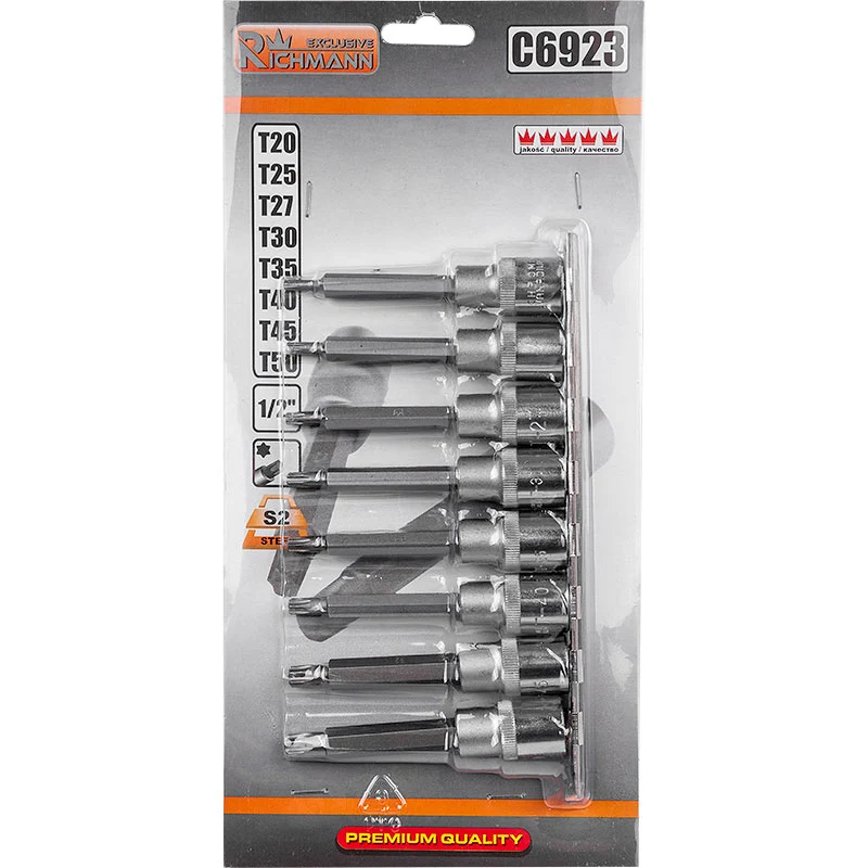 Nasadki trzpieniowe torx T20-T50 100 mm 1/2" zestaw 8 szt. na listwie | C6923