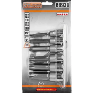Nasadki trzpieniowe torx T55-T100 100 mm 1/2" zestaw 6 szt. na listwie | C6920