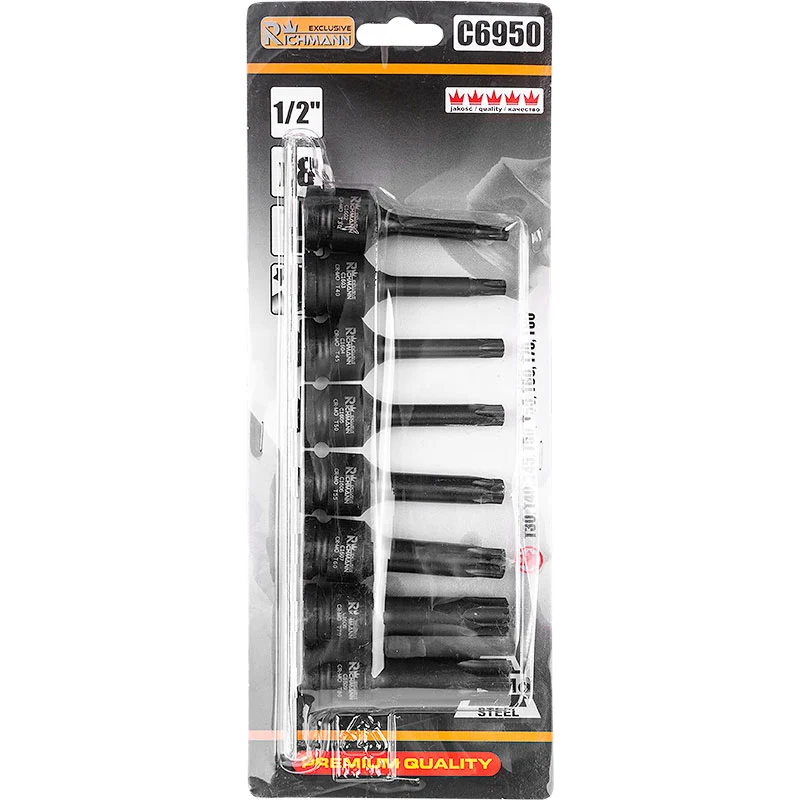 Nasadki trzpieniowe udarowe torx T30-T80 78 mm 1/2" zestaw 8 szt. na listwie | C6950