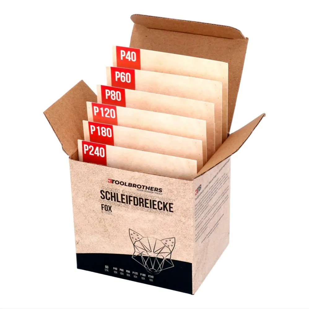 Toolbrothers FOX zestaw trójkątów szlifierskich Delta 93 x 93 x 93 mm rzep 6 otworów każdy 10x P40 / P60 / P80 / P120 / P1...