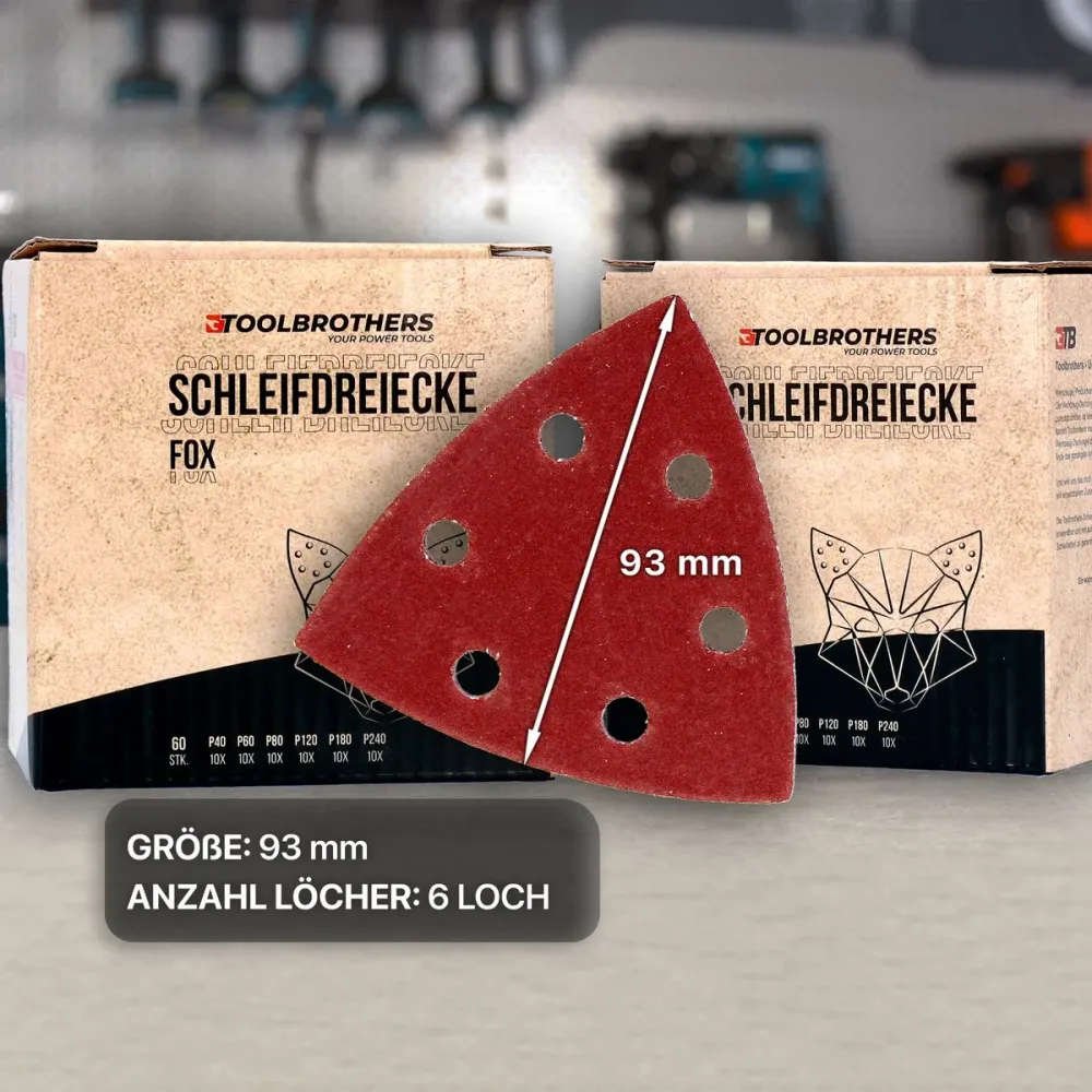 Toolbrothers FOX zestaw trójkątów szlifierskich Delta 93 x 93 x 93 mm rzep 6 otworów każdy 10x P40 / P60 / P80 / P120 / P1...