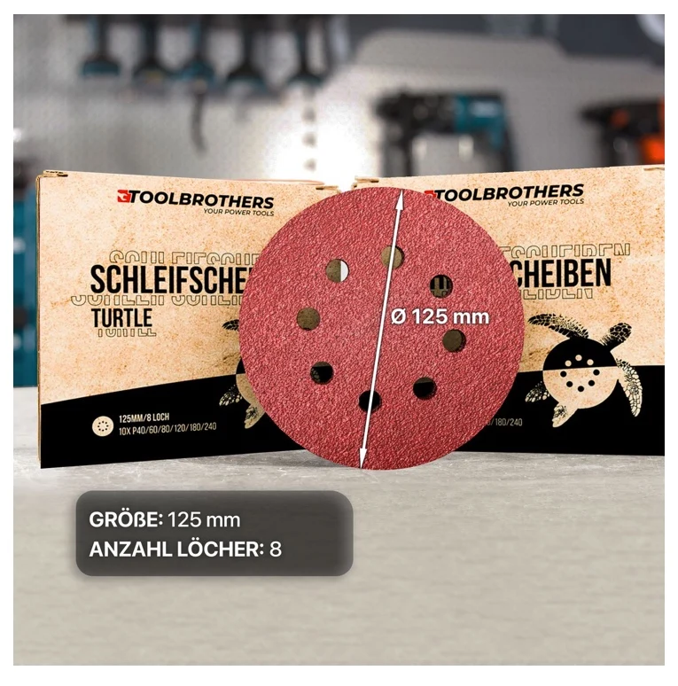 Toolbrothers TURTLE zestaw do szlifowania 2 opakowania 120x tarcze szlifierskie 125mm rzep 8 otworów każda 20x P40 / P60 /...