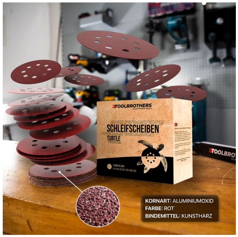 Toolbrothers TURTLE zestaw do szlifowania 2 opakowania 120x tarcze szlifierskie 125mm rzep 8 otworów każda 20x P40 / P60 /...