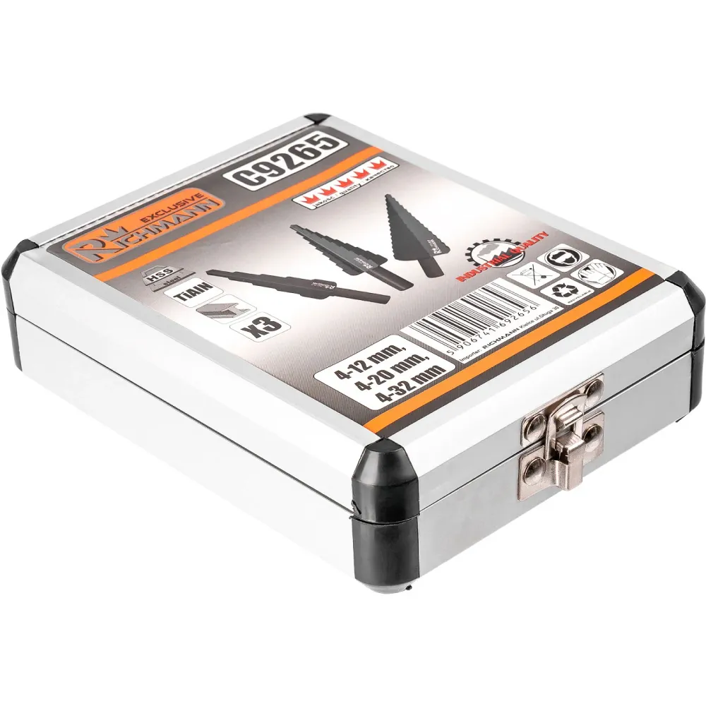 Wiertł stopniowe do metalu 4-32mm 3 elem. alu. pudełko | C9265