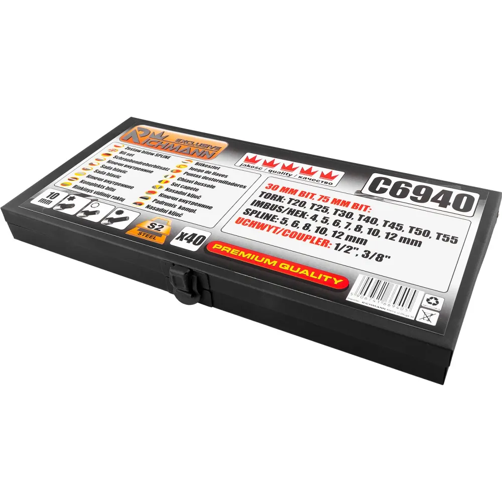 Zestaw bitów 40 el. HEX TORX SPLINE stal s2 | C6940