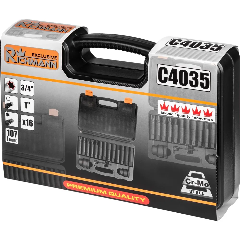 Zestaw nasadek torx imbus udarowych 3/4" - 1" 16 elem. | C4035