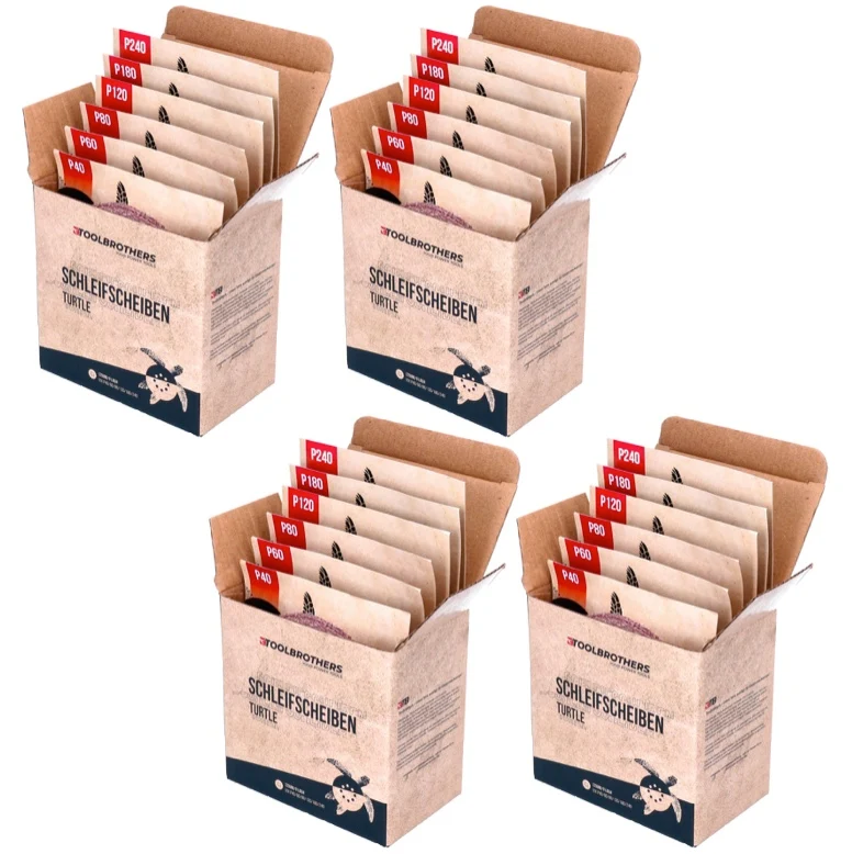 Zestaw tarcz szlifierskich Toolbrothers TURTLE 4 opakowania 240x tarcze szlifierskie 125mm rzep 8 otworów każda 40x P40 /...