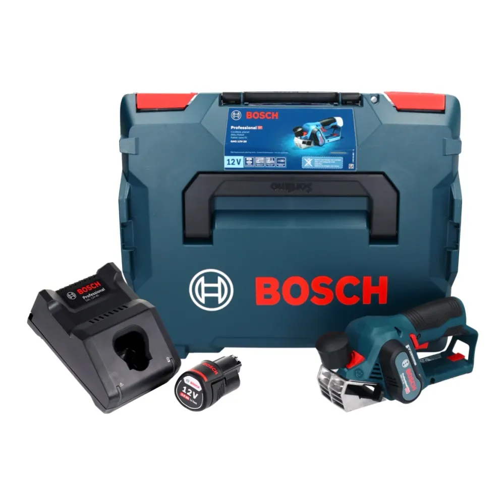 Bosch GHO 12V-20 Profesjonalna strugarka akumulatorowa 12 V bezszczotkowa + 1x akumulator 3,0 Ah + ładowarka + L-Boxx Bosc...