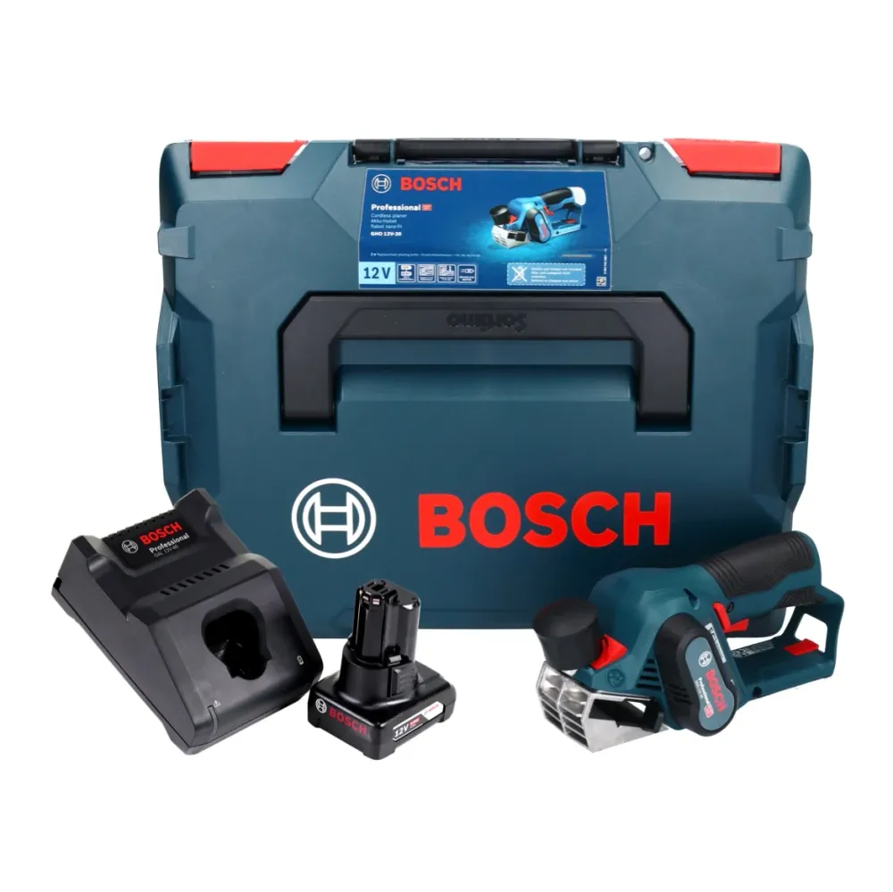 Strug akumulatorowy Bosch GHO 12V-20 Professional 12 V bezszczotkowy + 1x akumulator 6,0 Ah + ładowarka + L-Boxx Bosch Pro...