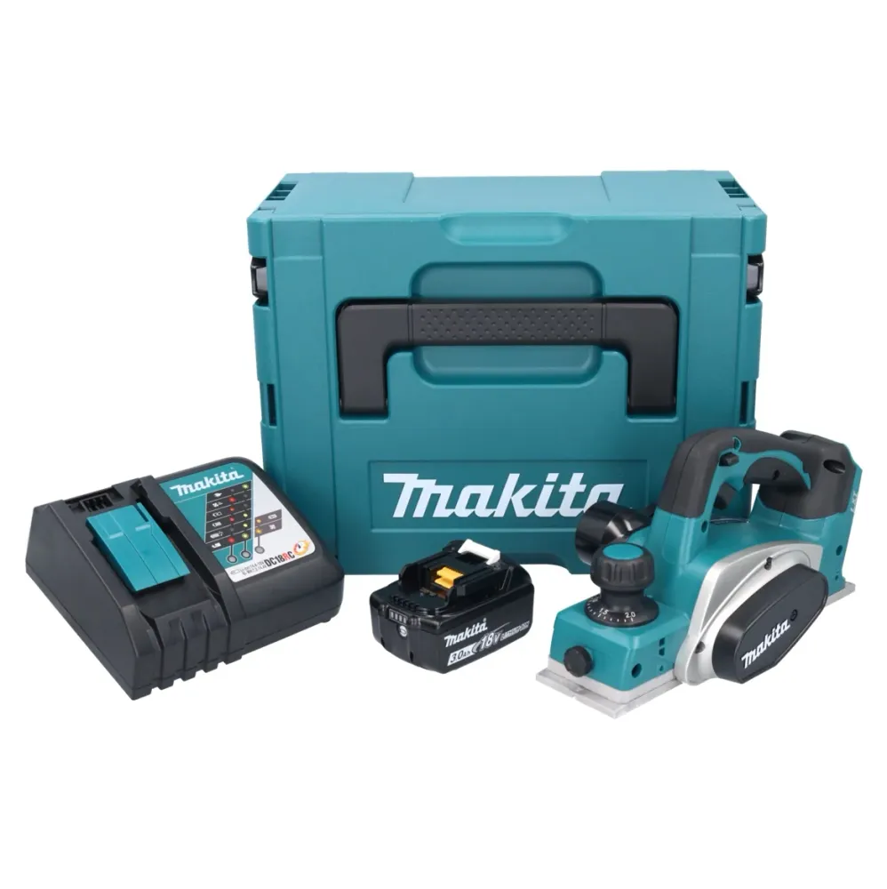Makita DKP 180 RF1J strugarka akumulatorowa 18 V 82 mm + 1x akumulator 3,0 Ah + ładowarka + Makpac