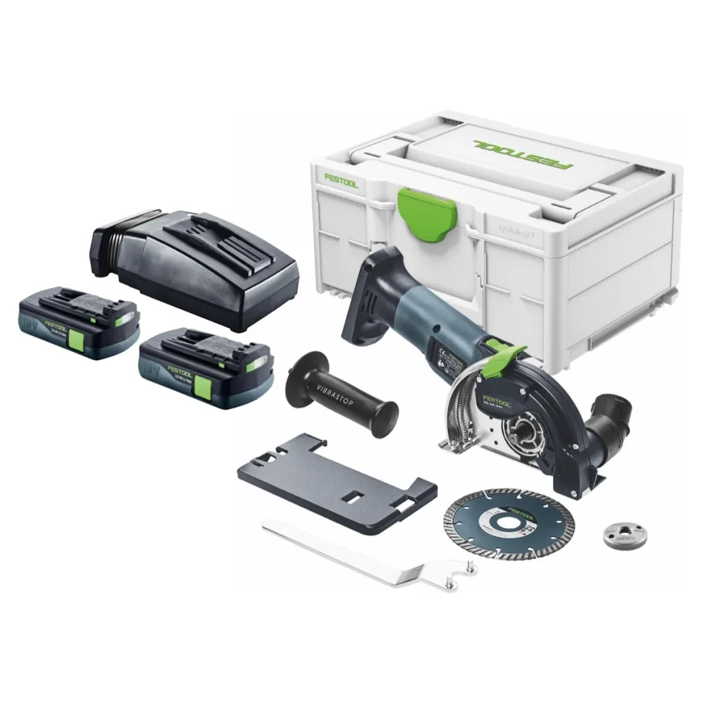 Festool DSC-AGC 18-125 FH EB-Basic akumulatorowa przecinarka ręczna 18 V 125 mm bezszczotkowa + 2x akumulator 3,0 Ah + ład...