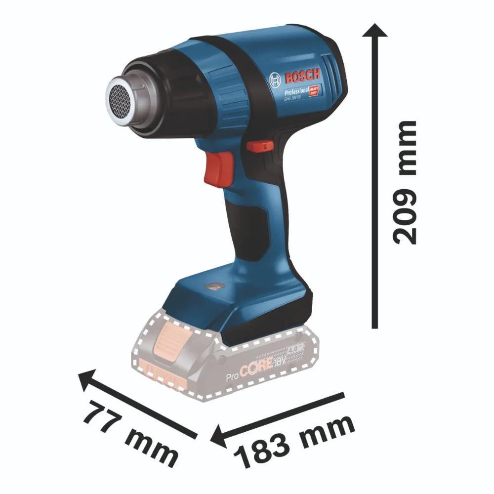 Bosch GHG 18V-50 Professional akumulatorowa dmuchawa gorącego powietrza 18 V 300° C / 500° C ( 06012A6500 ) Solo - bez aku...
