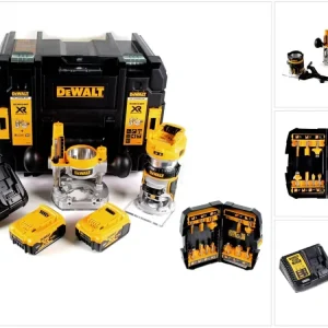DeWalt DCW 604 P2 akumulatorowa frezarka górnowrzecionowa 18V 55mm + 2x akumulator 5,0 Ah + 1x szybka ładowarka + zestaw f...