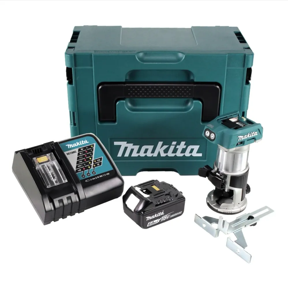 Akumulatorowa wielofunkcyjna frezarka górnowrzecionowa Makita DRT 50 RG1J bezszczotkowa 18V + 1x akumulator 6,0 Ah + szybk...