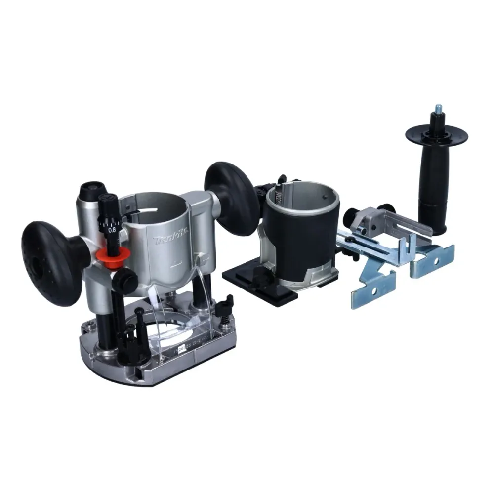Makita RT 0702 CX2J Wielofunkcyjna frezarka górnowrzecionowa 710 W 6/8 mm + moduł frezarki górnowrzecionowej + moduł freza...