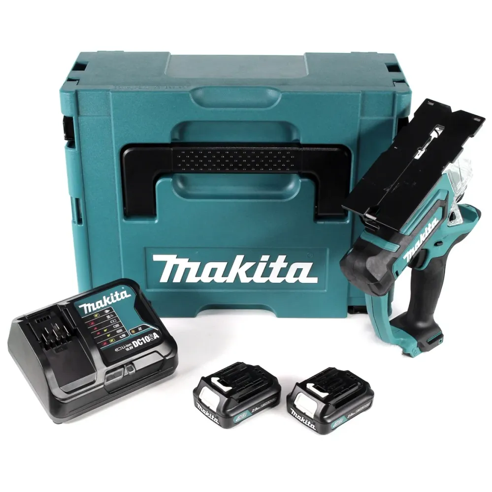 Makita SD 100 DSAJ 10,8 V akumulatorowa pilarka do płyt gipsowo-kartonowych w zestawie Makpac + 2 x akumulator 2,0 Ah + ła...