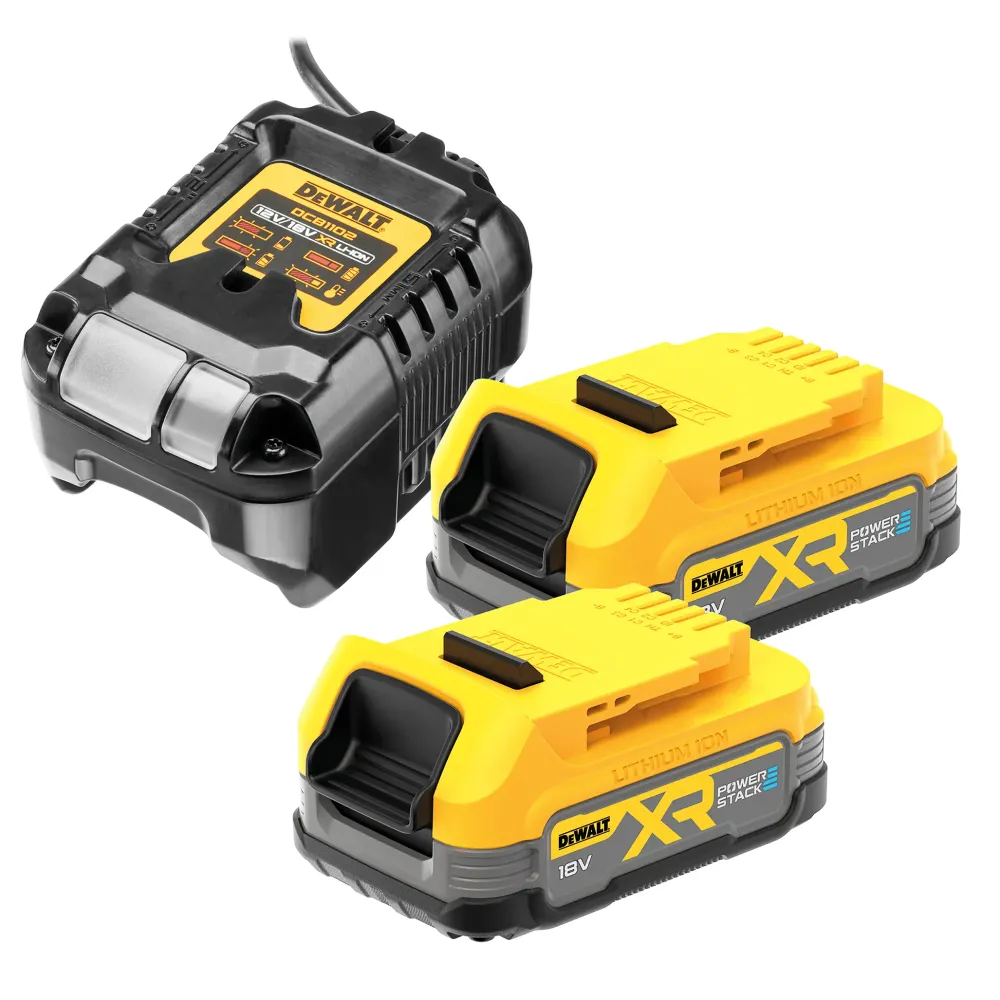 Zestaw 2 akumulatorów Dewalt DCBP034 18 V 1,7 Ah PowerStack + ładowarka DCB1102