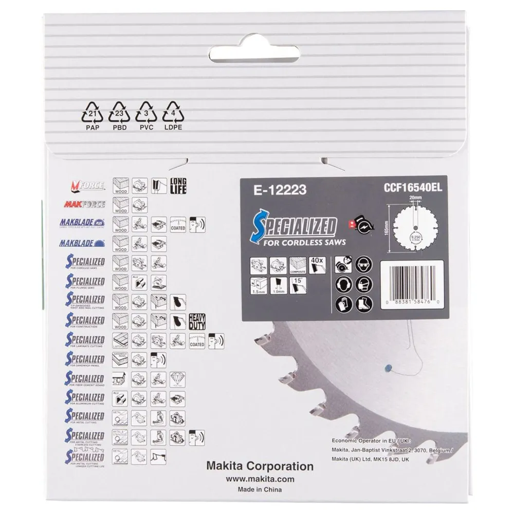 Makita Efficut E-12223 165x20mm 40T Tarcza do piły tarczowej