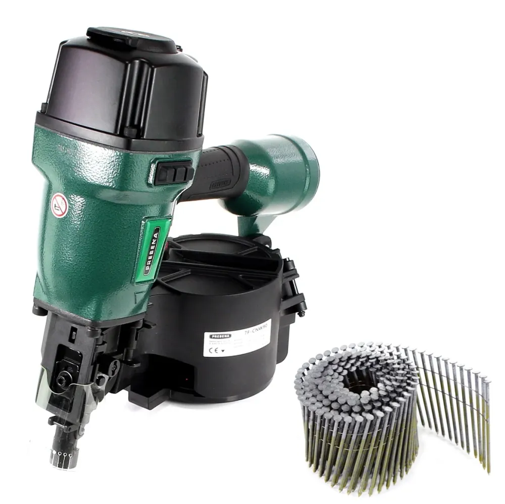Prebena 7F-CNW90-S01 gwoździarka pneumatyczna do gwoździ spiralnych typu CNW od 45-90mm + Prebena CNW31/90BKRI gwoździe sp...
