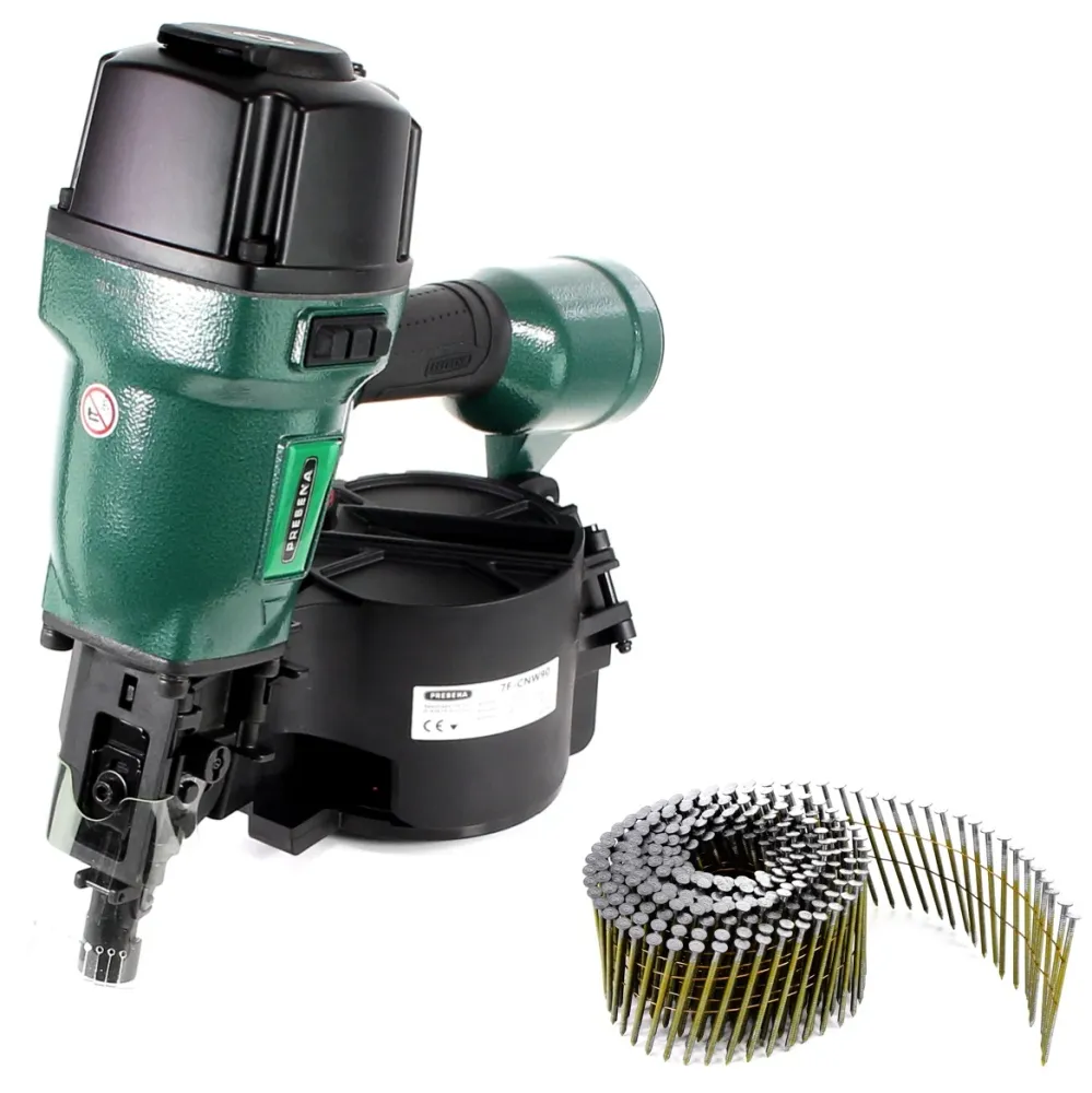 Prebena 7F-CNW90-S01 gwoździarka pneumatyczna do gwoździ w zwojach typu CNW 45-90mm + Prebena CNW25/65BKRI gwoździe w zwoj...