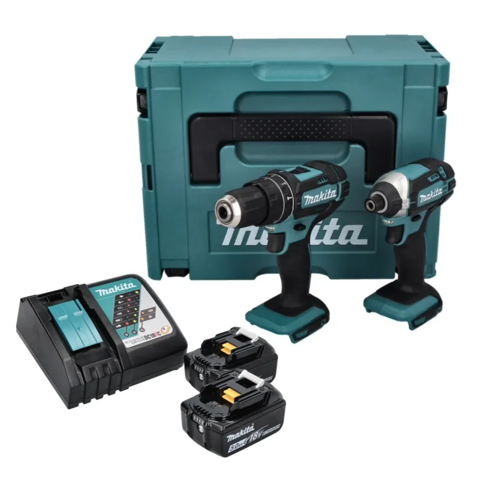 Makita DLX 2131 TJ akumulatorowy zestaw combo 18 V z DHP 482 62 Nm + DTD 152 165 Nm + 2x akumulator 5,0 Ah + ładowarka + M...