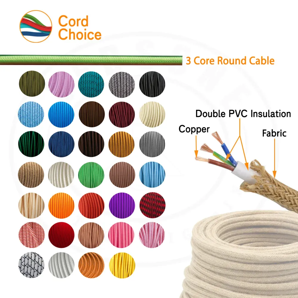 1M/5M/10M 3 Core 8A Round Dark Blue Fabric Lamp Cord Cable-0.75mm~3069