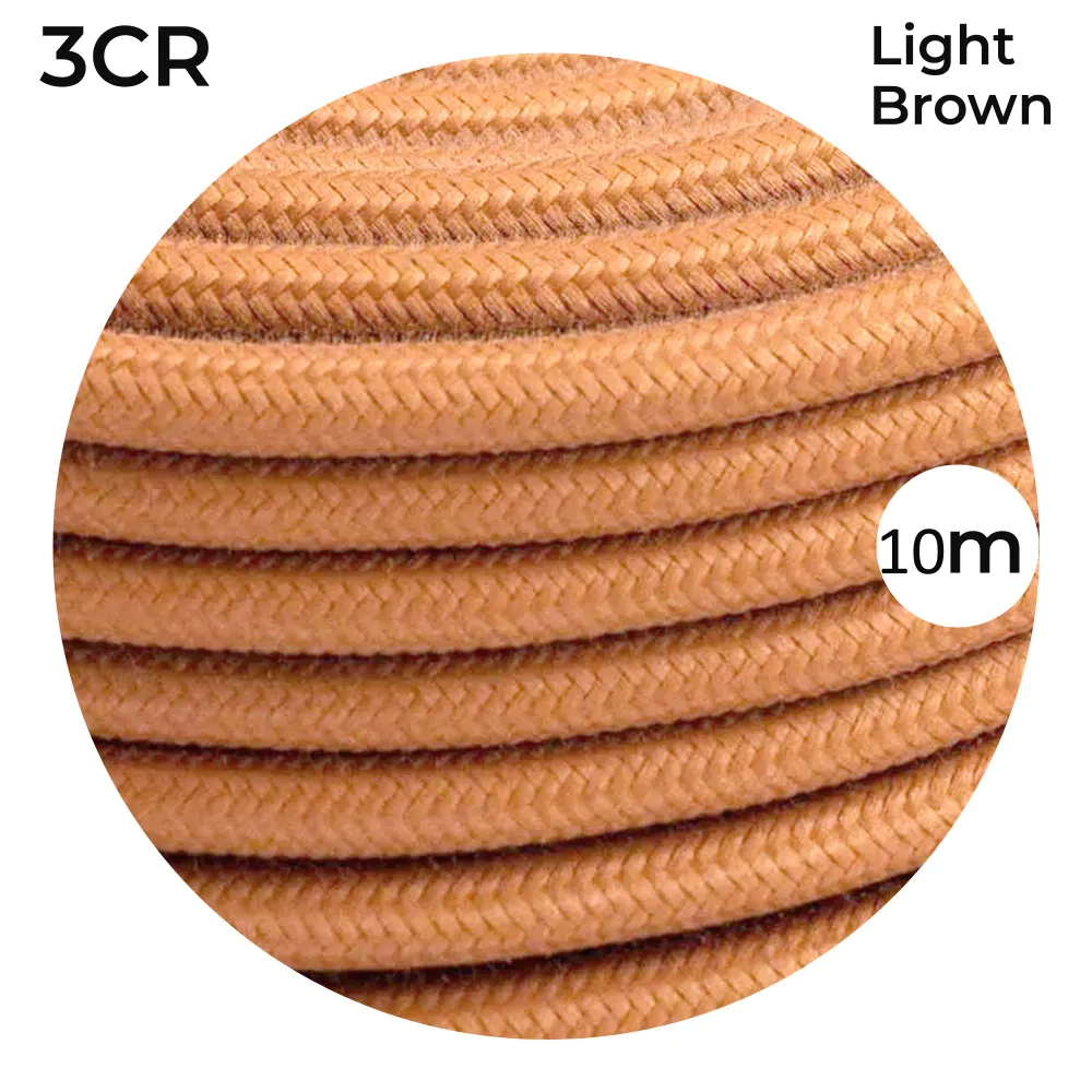 1M/5M/10M 3 Core Round Fabric Cable Light Brown Cable 0.75mm UK~3059