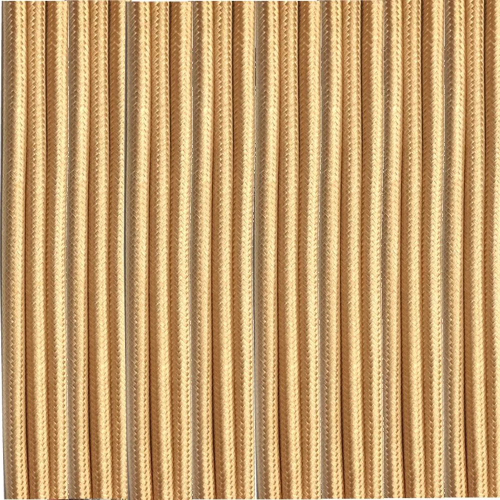 1m/5m/10m 2core Round Vintage Braided Fabric Light Gold Colour Cable Flex 0.75mm~3229 LEDSone UK Ltd