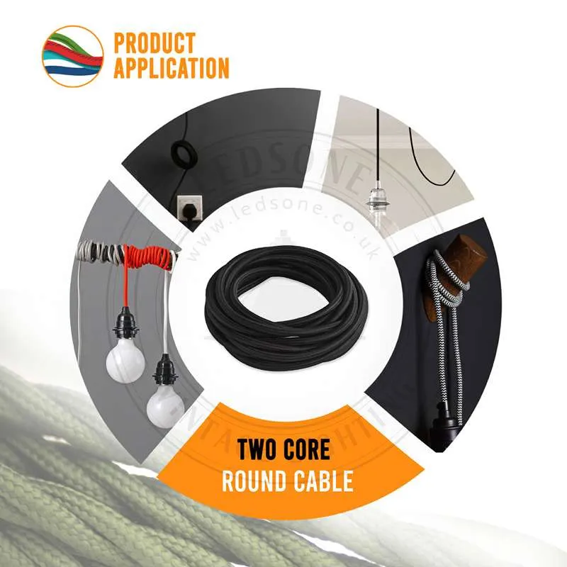 2 Core Round Gold Fabric Lighting Cable-0.75mm 1m/5m /10m~1672 LEDSone UK Ltd