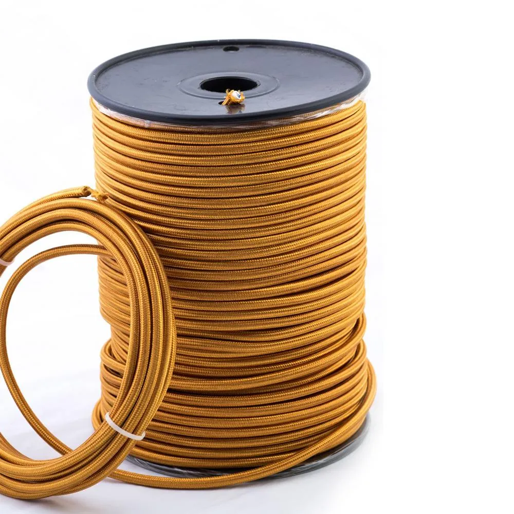 2 Core Round Gold Fabric Lighting Cable-0.75mm 1m/5m /10m~1672 LEDSone UK Ltd