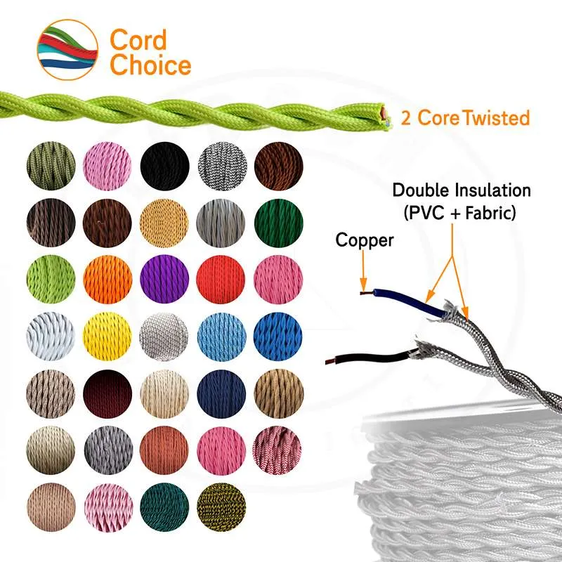 2 Core Twisted 8A White Fabric Lamp Cord 0.75mm 1m/5m/10m~3022 LEDSone UK Ltd