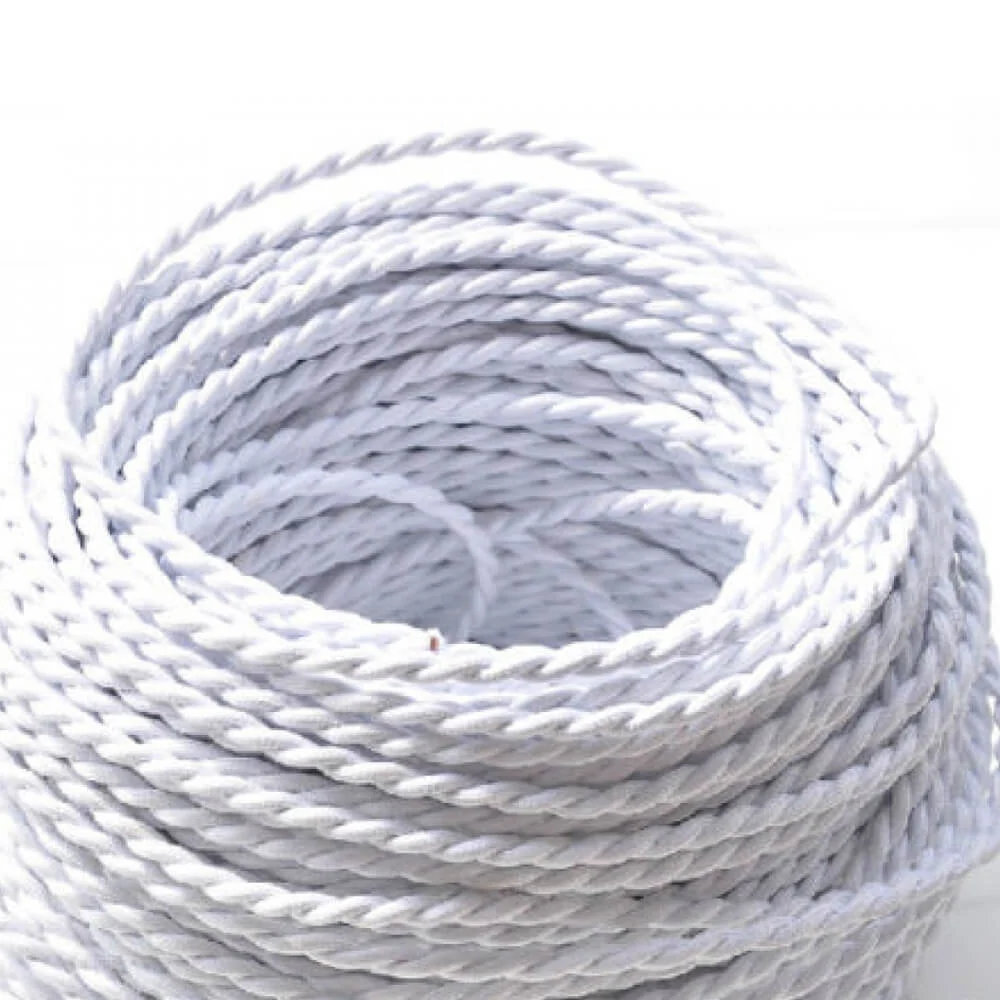 2 Core Twisted 8A White Fabric Lamp Cord 0.75mm 1m/5m/10m~3022 LEDSone UK Ltd