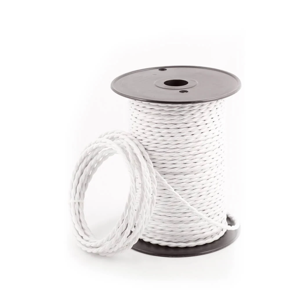 2 Core Twisted 8A White Fabric Lamp Cord 0.75mm 1m/5m/10m~3022 LEDSone UK Ltd