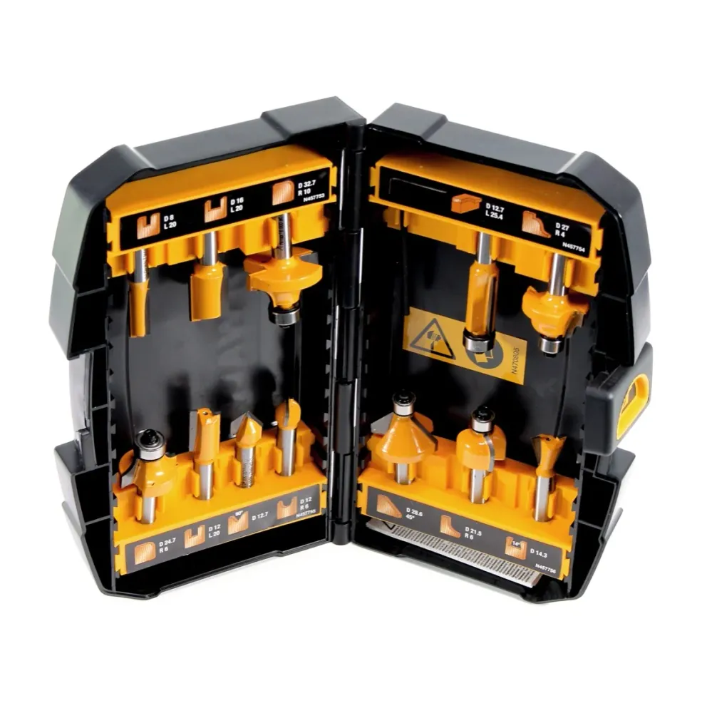DeWalt DT 90016 12-częściowy zestaw frezarski z różnymi frezami w praktycznym pudełku