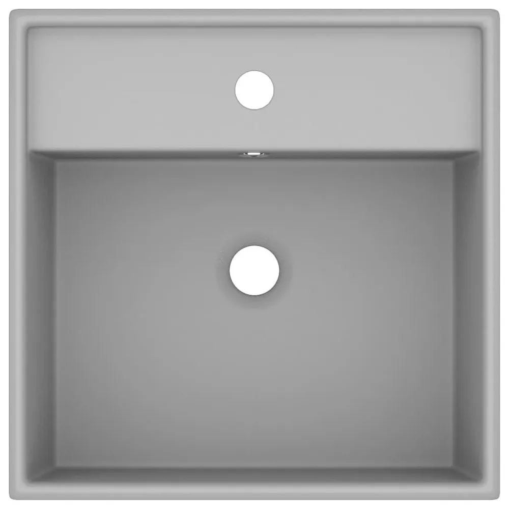 Wastafel met overloop vierkant 41x41 cm keramiek mat lichtgrijs