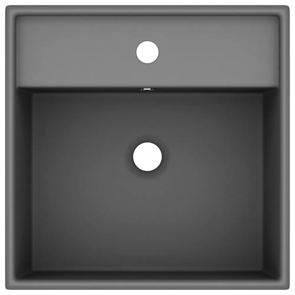 Wastafel met overloop vierkant 41x41cm keramiek mat donkergrijs