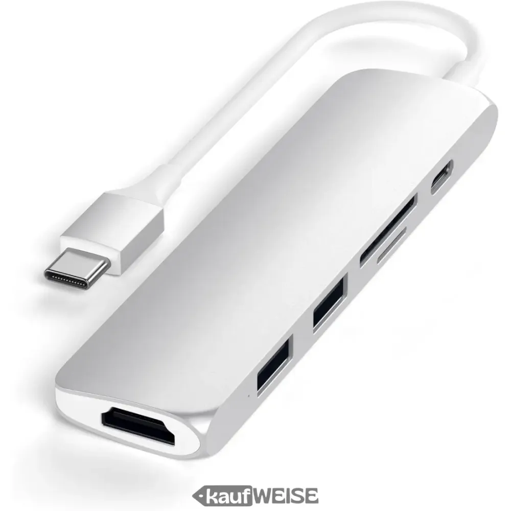 Wieloportowy adapter Satechi V2 Slim USB-C | 4K 60 Hz HDMI i 60 W PD | Srebrny