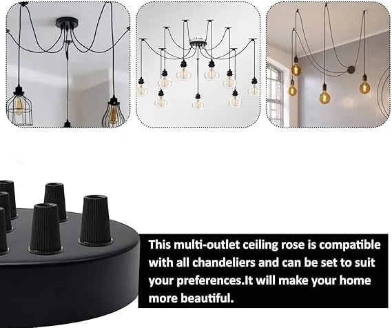120mm Black Metal 9 Outlet Ceiling Rose Pendant Light Fitting~2775