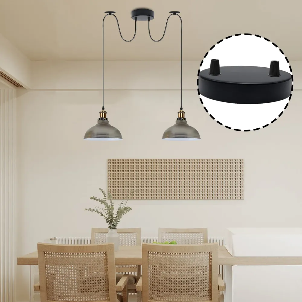 120mm Black Metal 9 Outlet Ceiling Rose Pendant Light Fitting~2775