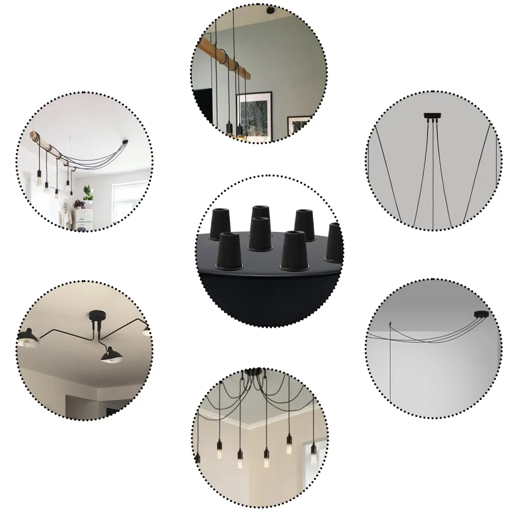 120mm Black Metal 6 Outlet Ceiling Rose Pendant Light Fitting~2778