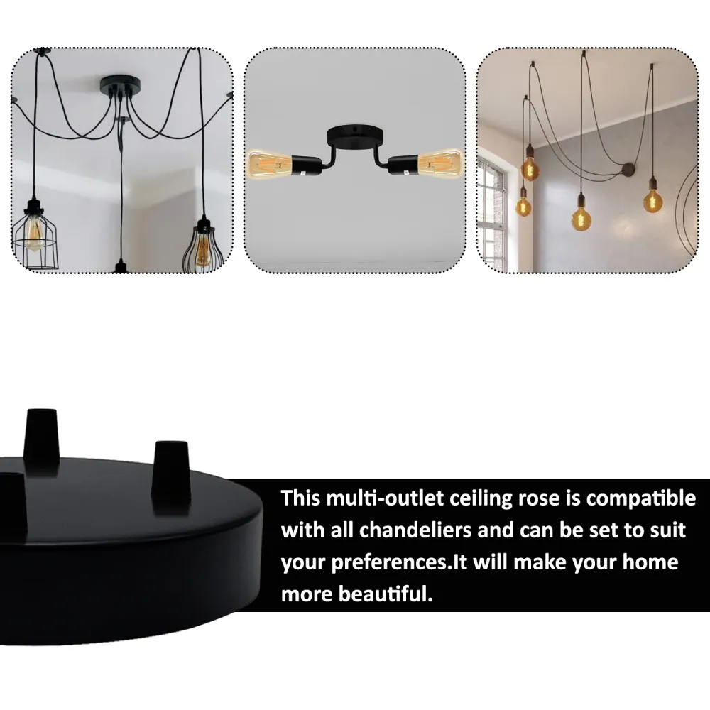 120mm Black Metal 6 Outlet Ceiling Rose Pendant Light Fitting~2778