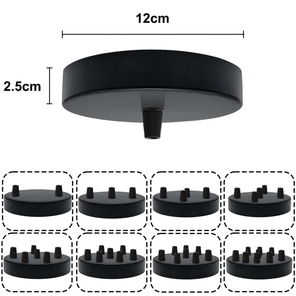 120mm Black Metal 6 Outlet Ceiling Rose Pendant Light Fitting~2778
