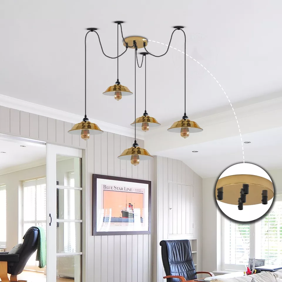 LEDSone Industrial Vintage 8 Outlet French Gold Metal Ceiling Rose 120x25mm~2794