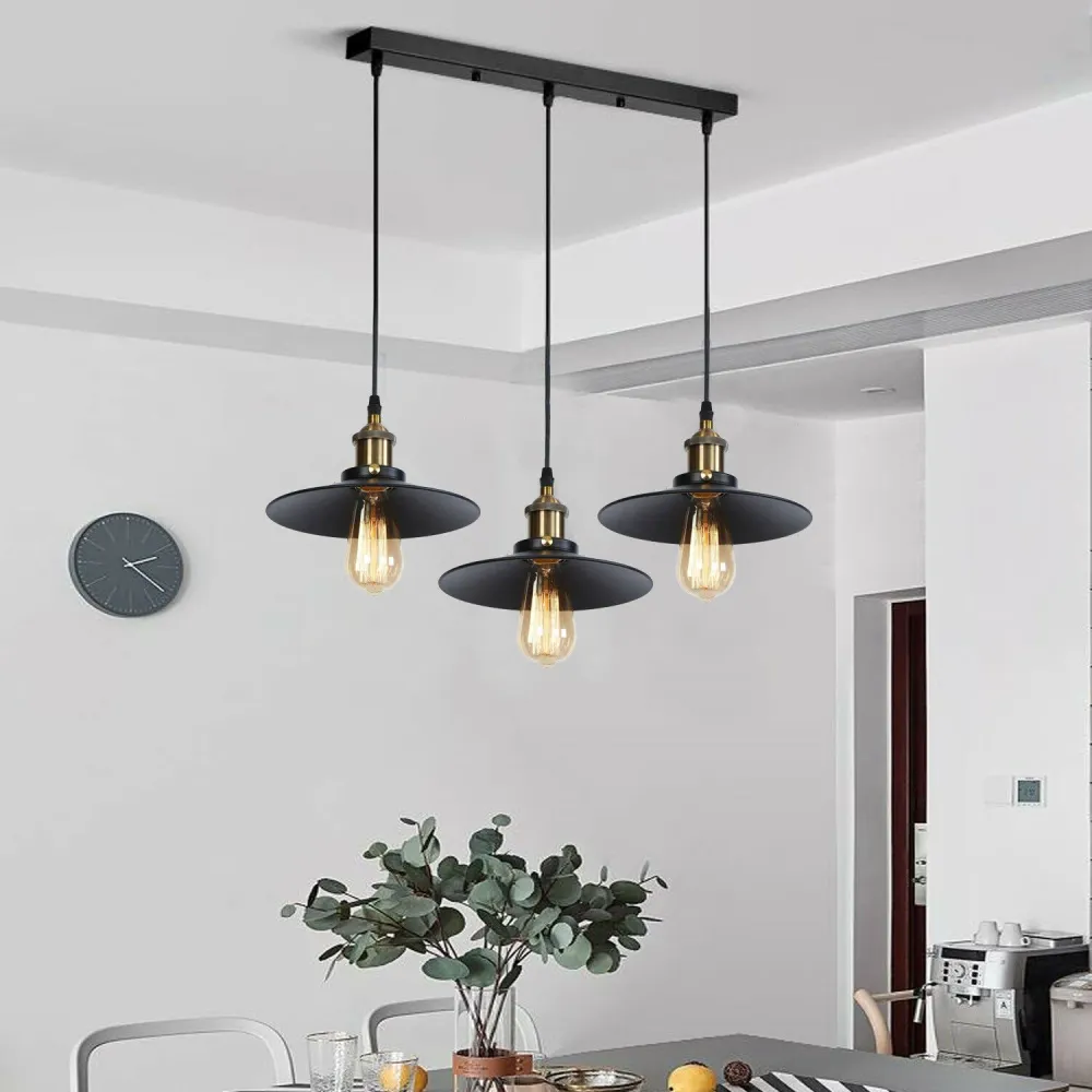 Flat Modern Black 3 Light Pendant Ceiling Light ~2137 LEDSone UK Ltd